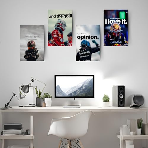 Image of Posters Inc Sports F1 Cars Motivational Posters for Wall A4 Size Aesthetic Setup 300 GSM Matte Paper Pack of 6 Automotive Motorsport Decor for Boys Gaming Room, Bedroom, Home & Office with Adhesive