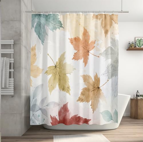 Nuseiis Colorful Maple Leaves Shower Curtain, Waterproof Fabric Botanical Shower Curtain with 12 Hooks, 72 x 72 Inch by Nuseiis - Image 7