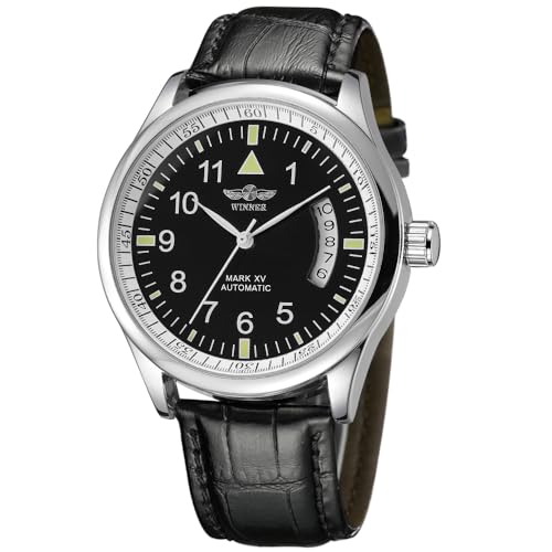 Montre automatique pour homme VIGOROSO sport noire en cuir avec calendrier journalier