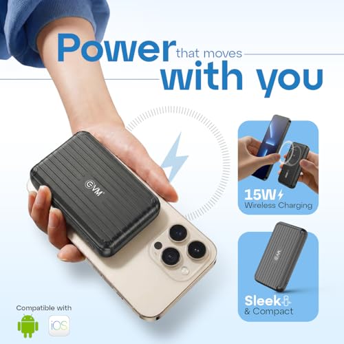 Image of EVM EnMag 17 10000mAh Magnetic Wireless Power Bank, 22.5W Fast Charging, 15W Wireless Charging, Type-C & USB Output, Slim & Lightweight Portable Charger, Compatible with Android & iOS (EVM P0502-B)