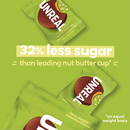 UNREAL Dark Chocolate Crispy Quinoa Peanut Butter Cups - Vegan, Gluten Free, Less Sugar (6 Bags)