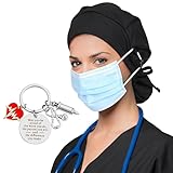 Ponytail Scrub Cap Satin Lined Womens Nurse Hat Silk Surgical Bouffant Bonnets with Buttons Black