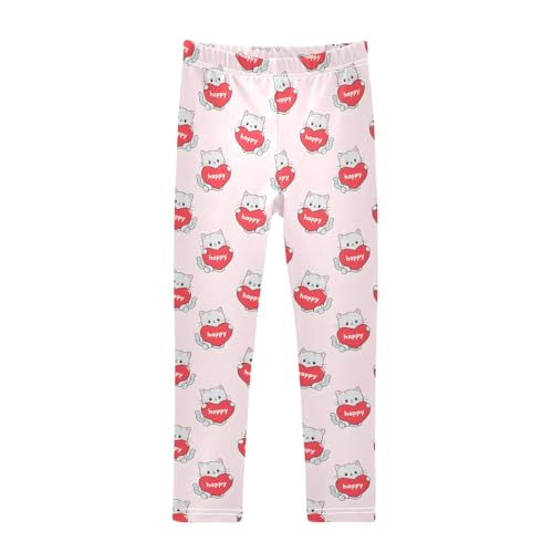 Cute Cat Hearts Pattern Girls Leggings Soft Comfortable Athletic Leggings Dancing Pants for 4-10 Years
