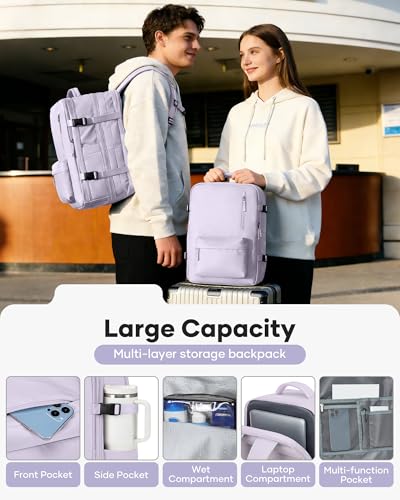 Image of winspansy Vacuum Backpack Travel with Pump Carry on Luggage Flight Approved Essentials Personal Item Travel Bag with Vacuum System Waterproof Compression Backpack for Women Men Mochila de Viaje Purple