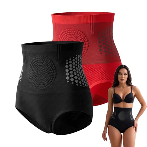 Jsqianfei 4-in-1 Micro-Particle Sculpting Shorts Shapewear Tummy Control Underwear High Waist Panties for Women Comfortable & Breathable Black & Red L