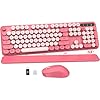 Wireless Keyboard and Mouse Combo – Round Keycaps, Full-Size Retro Typewriter Keyboard with Detachable Wrist Rest, Sleep Mode & Tilt Legs, 2.4GHz Cordless Connection for Mac/Windows/PC (Hot Pink)
