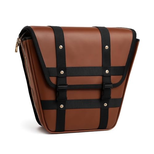 Bike Side Bag Brown PU Leather | Universal Motorcycle Saddle Bag | Premium Brown Side Storage Bag for Royal Enfield and All Bikes | Heavy Duty PU Leather Fabric, Water Resistant, Large Capacity