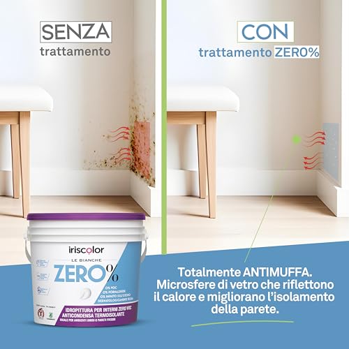 Iriscolor Termoisolante Zero% Pittura Antimuffa Per Interni Anticondensa Con Microsfere Di Vetro Zero Voc E Formaldeide Pittura Bianca Per Interni Bagni E Cucine - 3