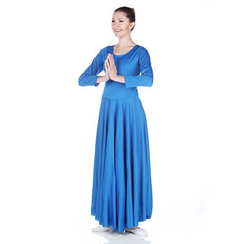 Danzcue Womens Praise Loose Fit Full Length Long Sleeve Dance Dress (XXXX-Large, Bright Royal)