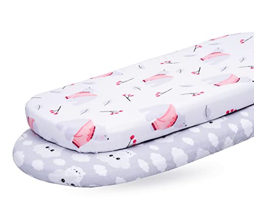 Image of BREALIZE – Baby Bassinet Sheet, 100% Jersey Cotton – 2 Pack – 32 x 16 x 4 inches, Universal Fitted Bassinet Sheets for Baby Girls and Boys with Cloud and Bear Pattern – Color Grey and White