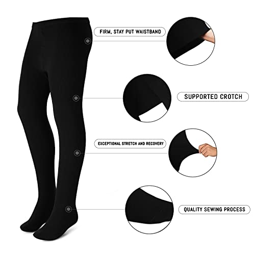 Girls Teens Plus Size Cotton Tights Comfortable & Durable Fit, Generous WIdth From Waist Toe, Great For School Uniform2