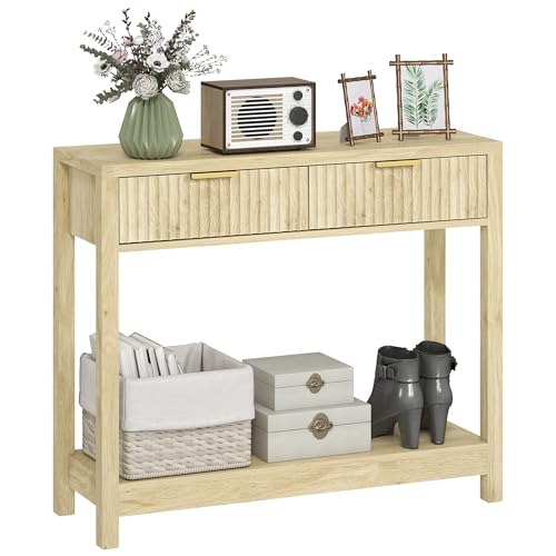HOMCOM Console Meuble 90 cm, Table Console étroite avec 2 tiroirs rainurés et étagère, Style...