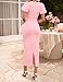 ZESICA Women's Summer Short Sleeve Bodycon Midi Dress 2026 Spring Elegant Formal Wedding Guest Cocktail Party Dresses Pink Small