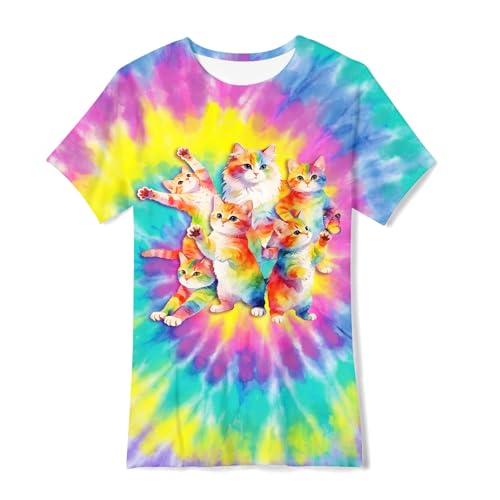 Image of SunFoucs Girls Kids Shirts Size 5-12 Tie Dye Casual Tshirt Short Sleeve Crewneck Tee Top | Short Sleeve Rainbow Tee Top