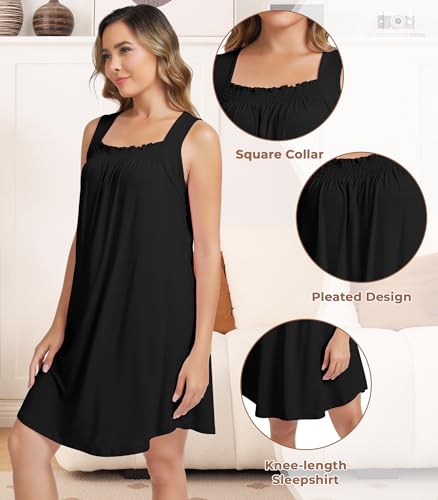 Image of NACHILA Nightgowns for Women-Viscose Made from Bamboo, Soft Sleepshirts Sleeveless Sleepwear Cooling Nightdress S-XL