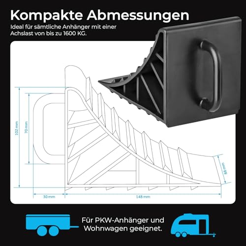 AUTOLIGHT 24 4 x Unterlegkeil mit Griff 15x10CM Hemmschuhe Bremskeile Anhänger PKW Stütze Wohnwagen Kunststoff