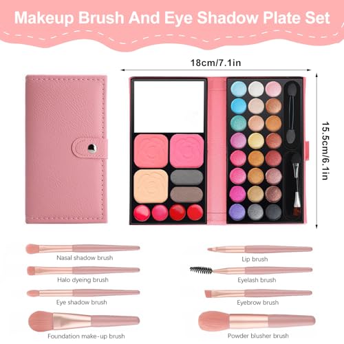 Kinderschminke Set Mädchen, Make-up-Set für Kinder, 33 Farben, Kinder Lidschatten mit 8 Pinsel, Kosmetik Spielzeug Geschenk für Bühne, Halloween, Party, Geburtstag A