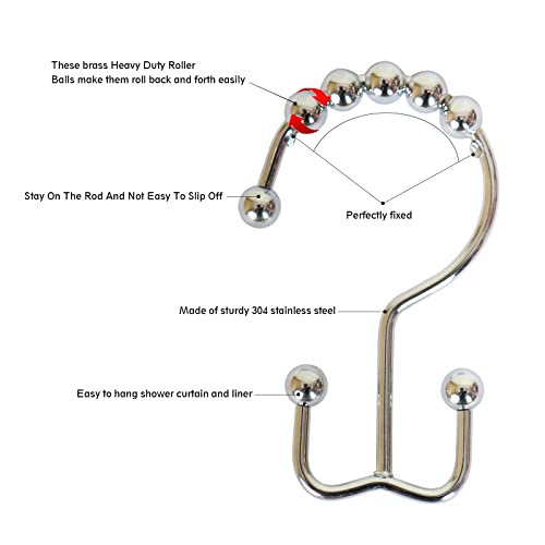 Dqg Bathdesign Durable Shower Curtain Hooks Rings,Never Rust Stainless Steel Double Sliding Shower Hooks That, For Bathroom Shower Rods Curtains, Set Of 12 Shower Curtain Hooks (Chrome) #TOP1