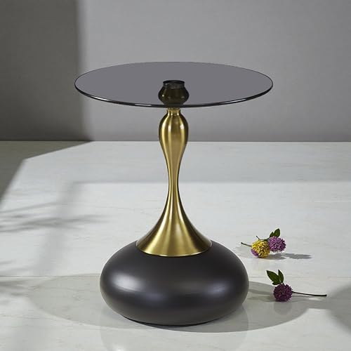 Image of The Attic Luxe Drop End Table with Unique Metal Base Decor, Tea Table for Living Room, Black