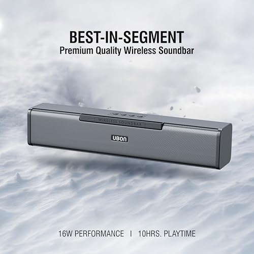 Image of UBON Thunder SP90 Wireless Sounbar with Voice Changer Mic, 16 W Powerfull Sound Output, Built in Mobile Holder, 10HRS Playtime, Bluetooth Sound Bar, Soundbar Speaker (Black)