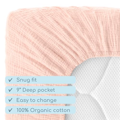 Image of Muslin Crib Sheets, 100% Organic Cotton, Breathable and Ultra-Soft, Standard Crib Sheet Mattress (28 inchx 52 inch) for Girls and Boys, Neutral Fitted Baby Crib Sheet (Apricot)