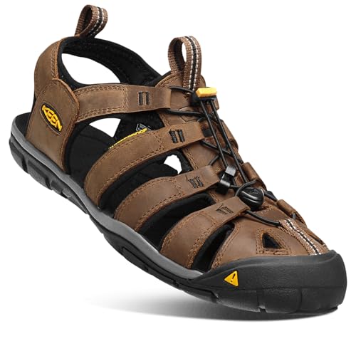 KEEN Men's Clearwater Cnx Leather Water Sandal, Dark Earth/Black, 10.5 M US