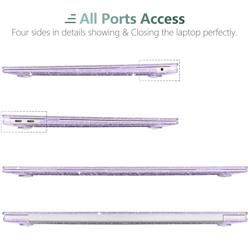 DONGKE for MacBook Air 13 inch Case 2021-2018 Release A2337 M1 A2179 A1932, Bling Plastic Hard Shell Case & Keyboard Cover Only Compatible with MacBook Air 13 inch Retina Fits Touch ID, Sparkly Purple