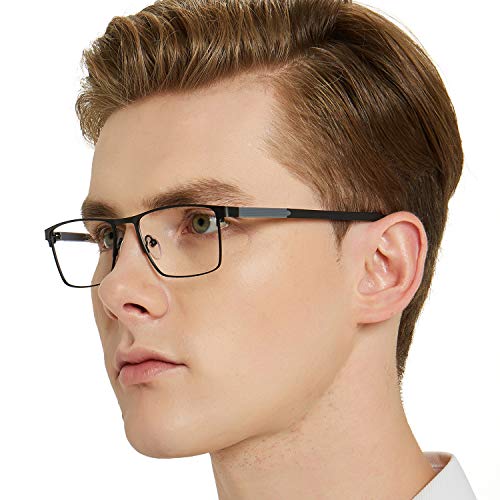 Occi Chiari Mens Rectangle Full-Rim Metal Black Non-Prescription Optical Glasses With Clear Lenses 54Mm (A -Black/Gery) #TOP2
