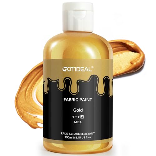 GOTIDEAL Gold Fabric Paint for Clothes Permanent T-Shirts Textile Paint 8.45 oz (250 ml) For Refresh Furniture Upholstery DIY Clothes Jeans Crafts