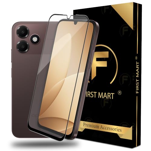 Image of FIRST MART Tempered Glass for Oppo A6c, 9H Full-Glue Screen Protector, 3D Edge-to-Edge, HD Clear, Oleophobic, Case-Friendly, Black, Pack of 1