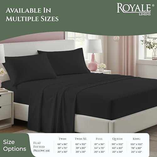Image of ROYALE LINENS 100% Organic Cotton King Sheet Set - 16 inch Deep Pocket Bed Sheets - Eco Friendly Black Bed Sheets - Sabanas King - 1 Flat, 1 Fitted & 2 Pillowcases - Black Sheet Set - Cotton Bedding Sets