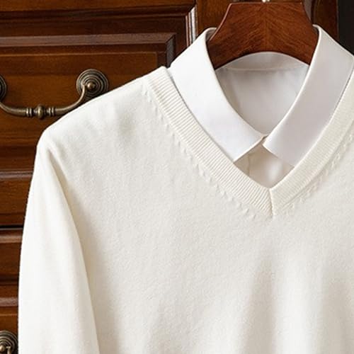 Men's V-Neck Long Sleeved Sweaters Casual Knitted Pullover Solid Color Business Top2
