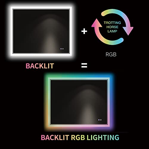 Okpal 48X32 Inch Rgb Led Bathroom Mirror With Backlit Light, Anti-Fog, Dimmable, Multicolor Light, Memory Function, Smart Touch, Shatterproof Glass, Bathroom Vanity Mirror Mounted For Wall #TOP4
