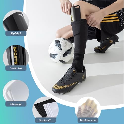 Football Socks with Shin Guard for Men, 1Pairs Mens Grip Soccer Socks and 2Pcs Shin Sleeves with 2Pcs Shin Guards for Adults4