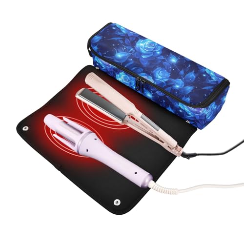 Bolsa de viaje para herramientas de cabello Dark Blue Roses con tapete para plancha impermeable y portátil miniatura 2