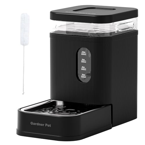 Gardner Pet Automatic Dog Water Dispenser Gravity Waterer with Stainless Steel Bowl Water Dispenser 6.5L Large Capacity Water Feeder for Dogs Cats Pets, BPA-Free Noise-Free (Black, 6.5L)