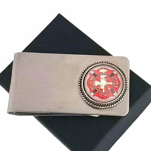 Firefighter Maltese Red Cross Money Clip, Steel Credit Card holder, Metal Wallet for Men Handmade by EastWest Treasures