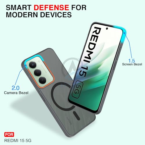 Image of AESTMO Redmi 15 5G Back Cover | Slim Hard Shell | Matte Frosted Hard Back Translucent Back Cover for Redmi 15 5G (Compatible with MagSafe Accessories) (Black)