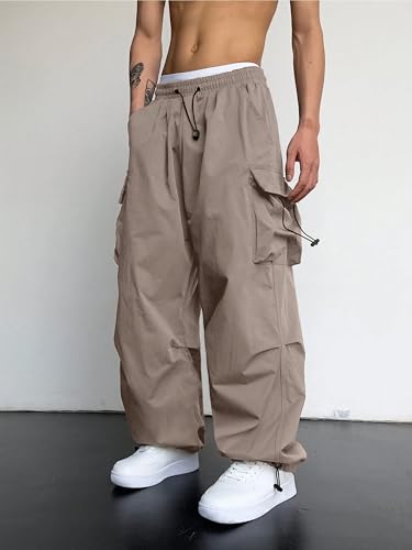 Image of Maniac Mens Solid Side Pockets Mink Nylon Fabric Baggy fit Cargo Pant for Men