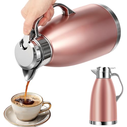 2.3 Litre Stainless Steel Insulated Thermal Carafe - Double Wall Vacuum Jug for Coffee, Tea & Beverages with Press Button for 24 Hours Heat & Cold Retention (Pink) - Image 8