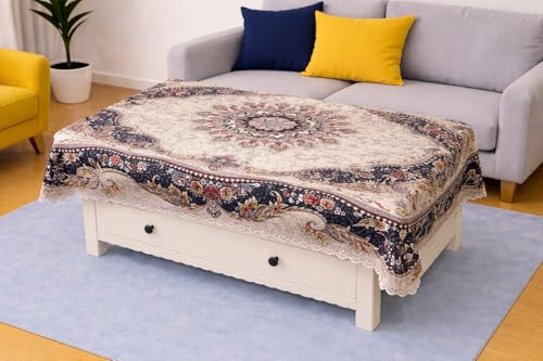 Image of Homerz Premium Centre table152 Heritage Series Velvety Table Cover, Vibrant Royal Designs with Border Cutwork (Shehnai, 36x54 inch - Center Table)