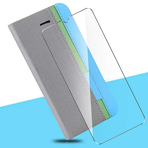 HYMY Funda para Moto g 5G Plus + 2Pcs Cristal Templado HD Película Protectora - Cuero Caso TPU Ranuras Bookstyle Purse Shell Tarjetas Billetera Flip Folio Caja-Gray