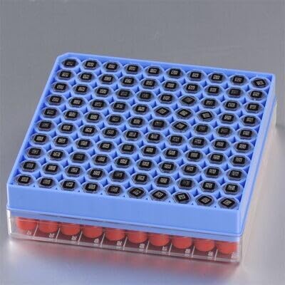 Racked Vials – 0,5 ml Röhrchen + 1-Zoll-Box (100 Plätze), 6 Beutel/Packung, 2 Packungen/Karton, Stabil Von -196 °C bis 121 °C, grün Decke