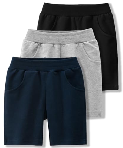 GFQLONG Toddler Boys 3 Pack Cotton Sport Jogger Shorts,Kids Summer Solid Active Short Pants