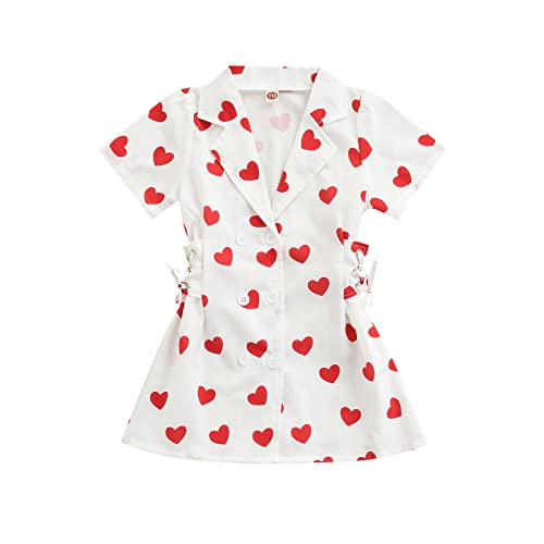 Toddler Baby Girl Shirt Dress Kids Heart Clover Turn Down Collar Button A Line One Piece Dresses Outfits Clothes (White,4-5T)