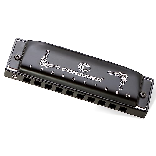 CONJURER Blues Harmonica for Beginners Adult Professional 10 Hole Diatonic Harmonica in D Key Phosphor Bronze Reeds Mouth Organ Metal with Case, Key of D Matte Black - Les Beatles, Paul McCartney, John Lennon, RIngo Starr, George Harrison CONJURER Blues Harmonica for Beginners Adult Professional 10 Hole Diatonic Harmonica in D Key Phosphor Bronze Reeds Mouth Organ Metal with Case, Key of D Matte Black