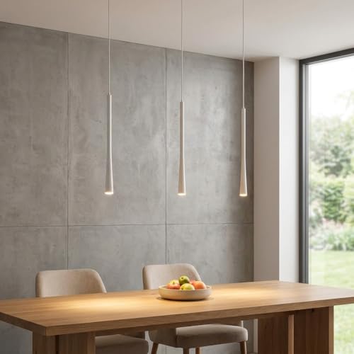 BARCELONA LED Lámpara Colgante LED VARA Blanca 7W, 595lm 2700K Luz Cálida, Diseño Minimalista en Aluminio, Cable Regulable 1300mm, Lámpara Techo Moderna para Salón Cocina Comedor