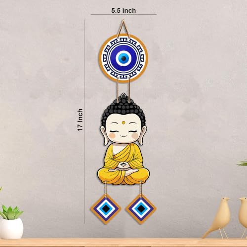 Image of Artvibes Cute Buddha Evil Eye Wall Hanging for Home Entrance | Spiritual MDF Wall Decor | Meditation Room Vastu Wall Art for Living Room | Bedroom & Office | Gift Item (WH 8592N)