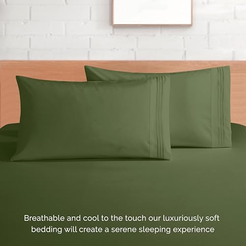 Image of Elegant Comfort Luxurious 1500 Premium Hotel Quality Microfiber 4-Piece Sheet Set, 18-24 Inches Deep - Extra Deep Pocket Sheets - Ultra Soft 4PC Deep Pocket Sheets, Full, Sage /Green