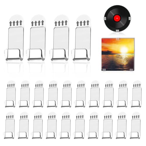 KASESSS Lot de 24 Pièces Accroche Vinyle Mural Petit, Support en Acrylique, Porte Autocollant, Etagère sans Percer Transparente pour Disque Vinyle, CD et DVD